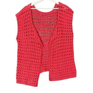 HANDMADE Open‎ Knit Crochet Cardigan Womens Size L/XL Coral Cottage Fairy Forest